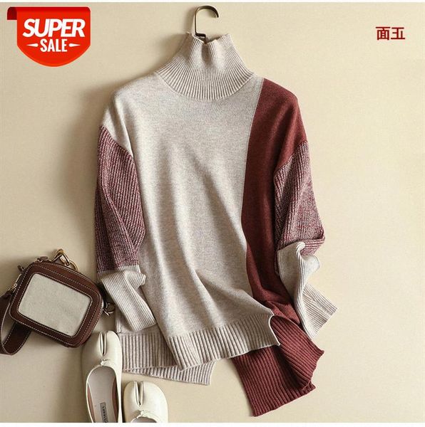 women's lazy style high-neck color-block sweater loose and irregular outer wear thickening women #gx4k, Black;gray
women's lazy style high-neck color-block sweater loose and irregular outer wear thickening women #gx4k, Black;gray