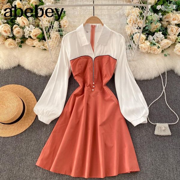 women elegant solid blouse dress french turn-down collar puff sleeve a-line autumn fashion streetwear short casual dresses, Black;gray
women elegant solid blouse dress french turn-down collar puff sleeve a-line autumn fashion streetwear short casual dresses, Black;gray