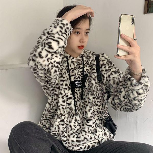 women's hoodies & sweatshirts hooded sweatershirt women autumn winter thick leopard print jacket 2021 loose korean retro plush gx1378, Black
women's hoodies & sweatshirts hooded sweatershirt women autumn winter thick leopard print jacket 2021 loose korean retro plush gx1378, Black