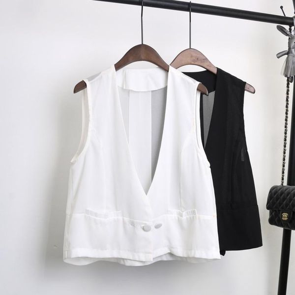 women's vests #0789 summer black white chiffon vest coat women deep v neck thin short waistcoat outerwear female loose
women's vests #0789 summer black white chiffon vest coat women deep v neck thin short waistcoat outerwear female loose
