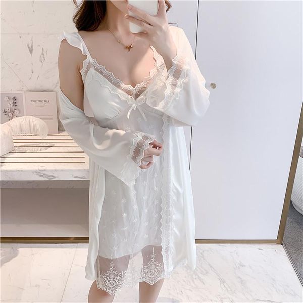 women's sleepwear female summer 2pcs kimono robe set patchwork lace satin white bathrobe gown casual home clothing intimate lingerie, Black;red
women's sleepwear female summer 2pcs kimono robe set patchwork lace satin white bathrobe gown casual home clothing intimate lingerie, Black;red