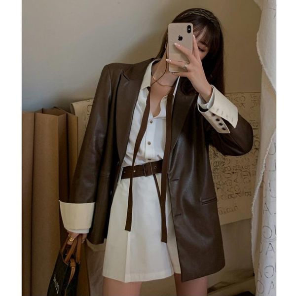 women's leather & faux women pu blazer jackets vintage casual loose korean fashion leathers jacket femme casaco feminino jaqueta chaque, Black
women's leather & faux women pu blazer jackets vintage casual loose korean fashion leathers jacket femme casaco feminino jaqueta chaque, Black