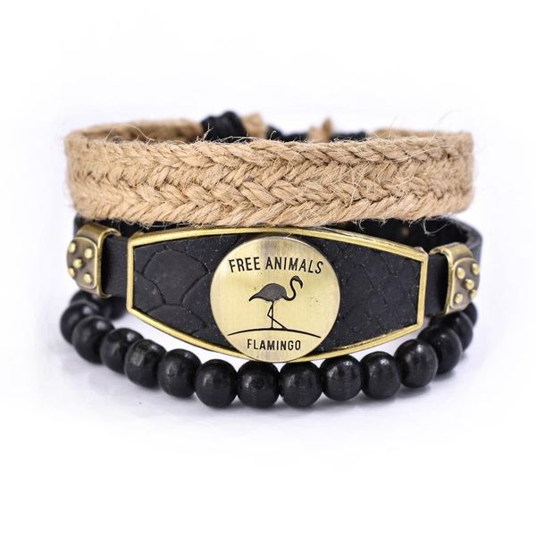 men's zinc alloy flamingo alphabet charm cords wooden beads braided bracelets leather wrap wristbands, Golden;silver
men's zinc alloy flamingo alphabet charm cords wooden beads braided bracelets leather wrap wristbands, Golden;silver