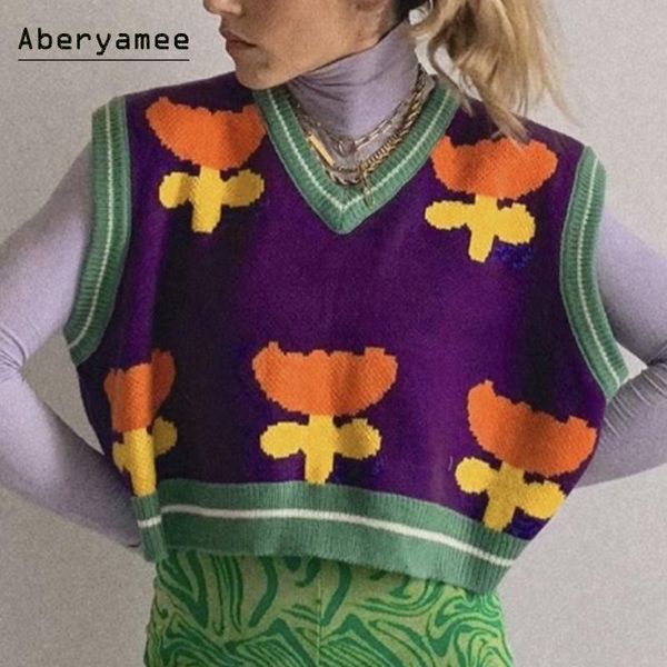women's vests aberyamee v neck knitted vest woman floral sleeveless ladies casual street sweater print loose pullovers female, Black;white 
women's vests aberyamee v neck knitted vest woman floral sleeveless ladies casual street sweater print loose pullovers female, Black;white