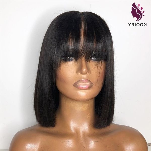 bob bang human short hair s straight front fringe v 13x4 lace frontal wig peruvian remy 130% density, Black
bob bang human short hair s straight front fringe v 13x4 lace frontal wig peruvian remy 130% density, Black