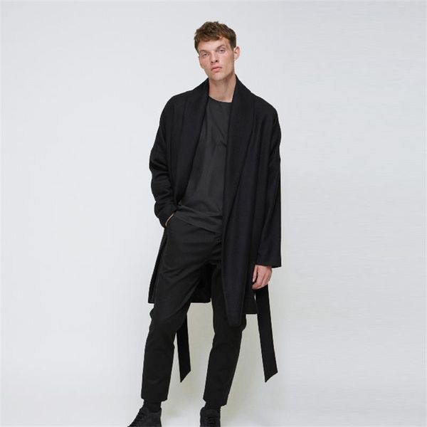 men's wool & blends yamamoto woolen coat simple chinese style loose belt, Black
men's wool & blends yamamoto woolen coat simple chinese style loose belt, Black