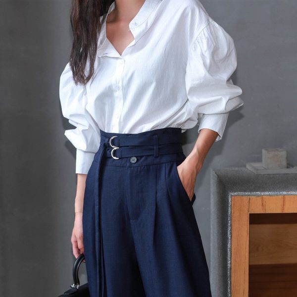 white gentle stand ol all match regular lantern sleeves fashion slim chic loose casual women shirts 210421
white gentle stand ol all match regular lantern sleeves fashion slim chic loose casual women shirts 210421
