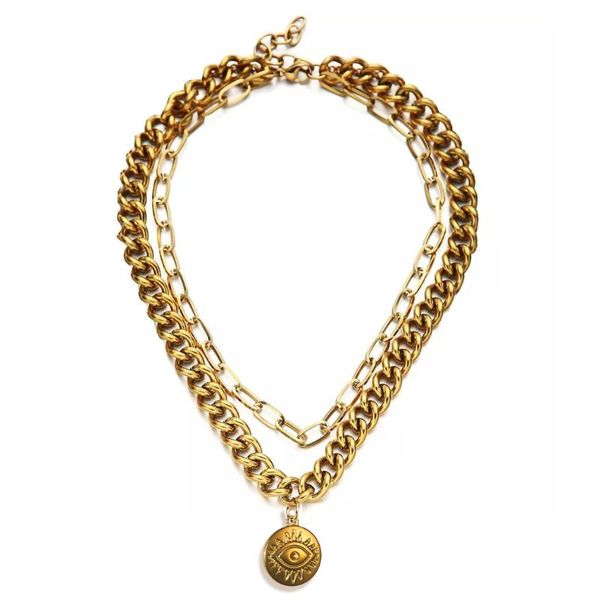pendant necklaces stainless steel demon eye coin necklace for women double chain mirror polished gold/sliver color clavicle, Silver
pendant necklaces stainless steel demon eye coin necklace for women double chain mirror polished gold/sliver color clavicle, Silver