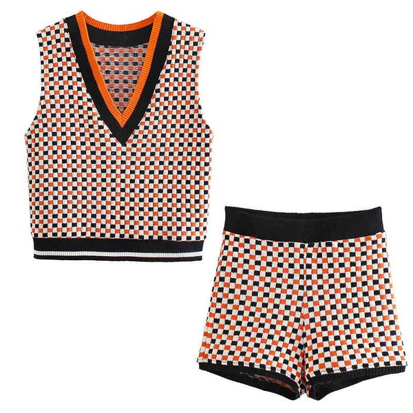 women 2 pieces knitted set plaid sleeveless v-neck vest cropped shorts suit chic lady fashion casual clothes 210517, White
women 2 pieces knitted set plaid sleeveless v-neck vest cropped shorts suit chic lady fashion casual clothes 210517, White