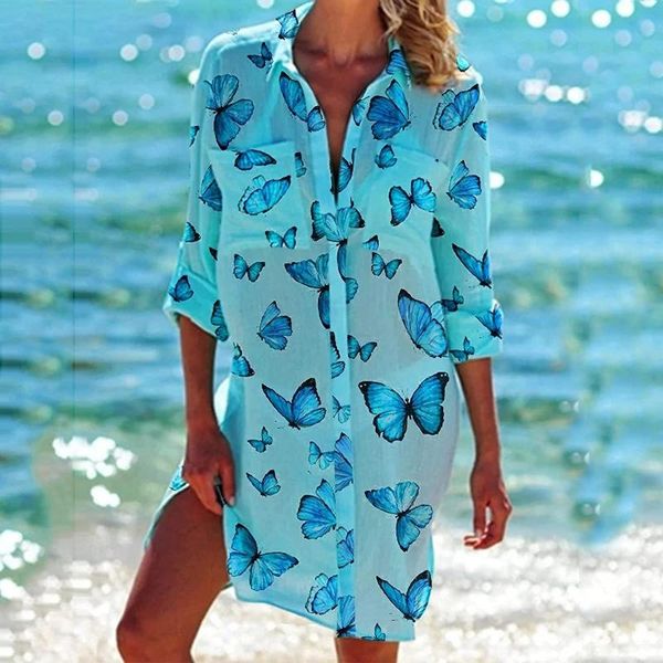 women's swimwear fashion butterfly print womens shirts dresses turn down collar summer loose single breasted dress long sleeve casual, White;black
women's swimwear fashion butterfly print womens shirts dresses turn down collar summer loose single breasted dress long sleeve casual, White;black