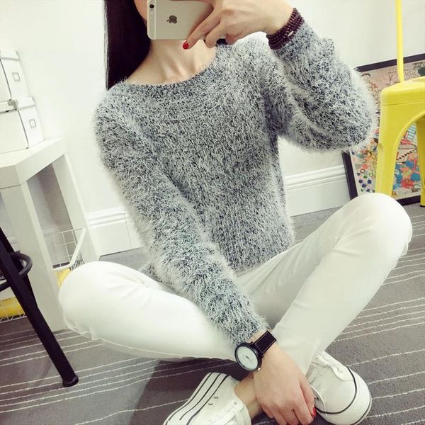 swaeter thick autumn warm womens sweater winter round neck solid color casual soft loose pullover korean female sweaters vestidos lxj602, White;black
swaeter thick autumn warm womens sweater winter round neck solid color casual soft loose pullover korean female sweaters vestidos lxj602, White;black