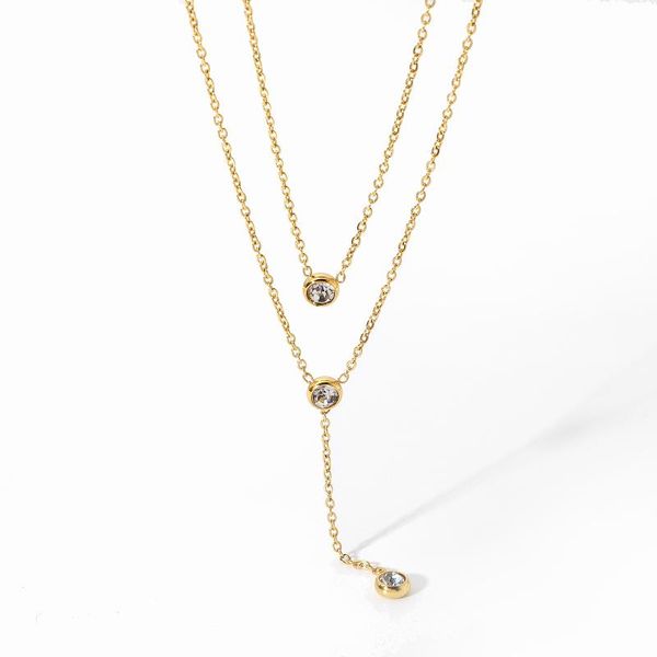pendant necklaces stainless steel double layer y shape chain zircon necklace for women statement choker, Silver
pendant necklaces stainless steel double layer y shape chain zircon necklace for women statement choker, Silver