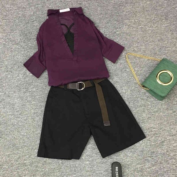 tracksuits summer women 2 pieces sets v neck short sleeve chiffon shirt + sashes shorts cute mini pant set vintage suit, Gray
tracksuits summer women 2 pieces sets v neck short sleeve chiffon shirt + sashes shorts cute mini pant set vintage suit, Gray
