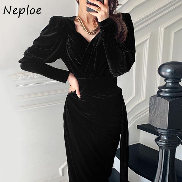casual dresses neploe chic v-neck cross design velvet dress side drawstring slim waist vestidos autumn winter puff sleeve women, Black;gray
casual dresses neploe chic v-neck cross design velvet dress side drawstring slim waist vestidos autumn winter puff sleeve women, Black;gray