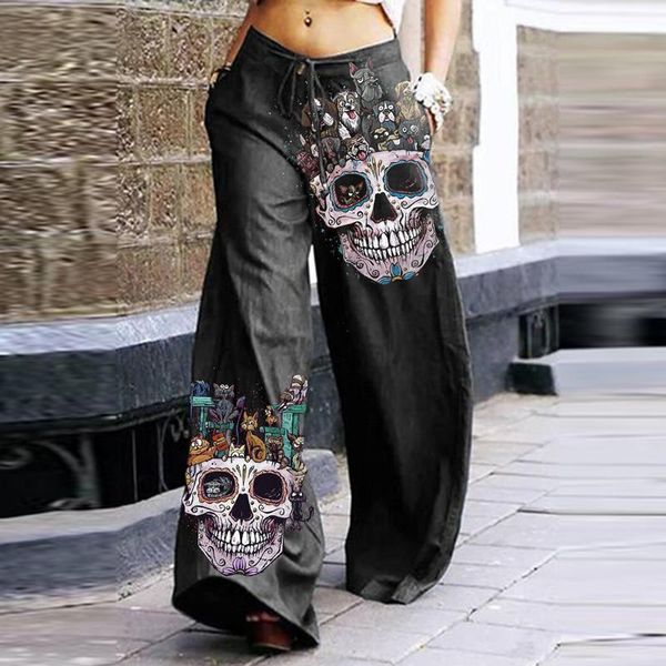 women's pants & capris halloween skull print wide-leg fashion women drawstring loose casual sweatpants harajuku ladies vintage street l, Black;white
women's pants & capris halloween skull print wide-leg fashion women drawstring loose casual sweatpants harajuku ladies vintage street l, Black;white