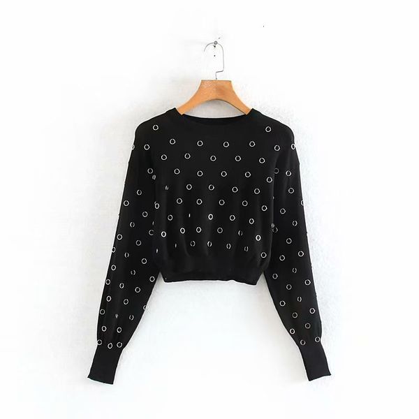 women's sweaters female metal circle inlaid contrast color stitching sweater star firefly wild self-cultivation round short blusas, White;black
women's sweaters female metal circle inlaid contrast color stitching sweater star firefly wild self-cultivation round short blusas, White;black
