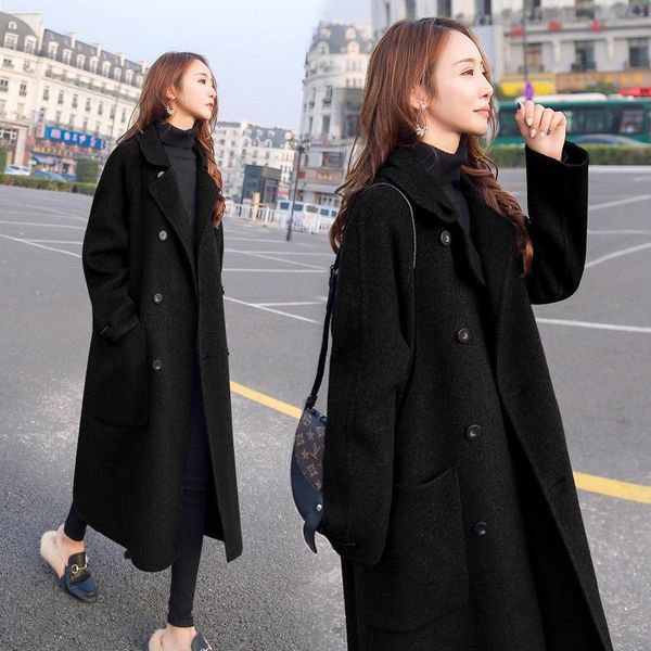 women's wool & blends casual woolen coat long trench winter fashion over the knee gray thick woman cashmere parkas 91zw, Black
women's wool & blends casual woolen coat long trench winter fashion over the knee gray thick woman cashmere parkas 91zw, Black
