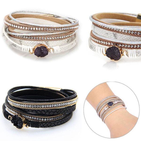link, chain women multi-layer leather bracelet braided rope bangle with magnetic buckle jewelry cx17, Black
link, chain women multi-layer leather bracelet braided rope bangle with magnetic buckle jewelry cx17, Black