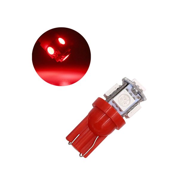 100pcs t10 red wedge 5smd 5050 led bulbs w5w 2825 158 192 168 194 car interior reading dome trunk license plate lights 12v 24v
