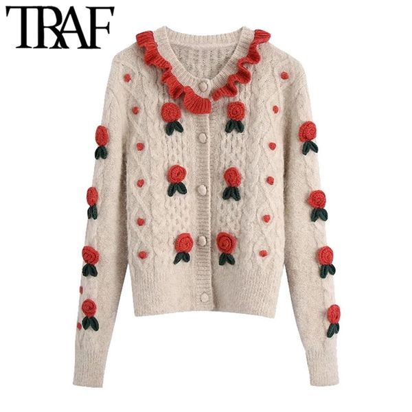 women fashion with floral details cropped knitted cardigan sweater vintage long sleeve female outerwear chic 210507, White
women fashion with floral details cropped knitted cardigan sweater vintage long sleeve female outerwear chic 210507, White