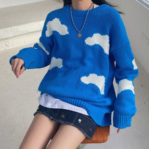 women's sweaters sweater autumn and winter blue sky white clouds round neck pullover loose long sleeve knitted college style, White;black
women's sweaters sweater autumn and winter blue sky white clouds round neck pullover loose long sleeve knitted college style, White;black