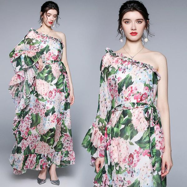 casual dresses summer fall floral print diagonal collar one-shoulder belt women fashion temperament party flounced dress, Black;gray
casual dresses summer fall floral print diagonal collar one-shoulder belt women fashion temperament party flounced dress, Black;gray