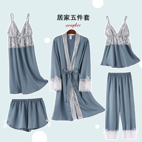 womens robe & gown sets lace bathrobe + night 5 five pieces sleepwear womens sleep set faux silk robe femme lingerie, Black;red
womens robe & gown sets lace bathrobe + night 5 five pieces sleepwear womens sleep set faux silk robe femme lingerie, Black;red