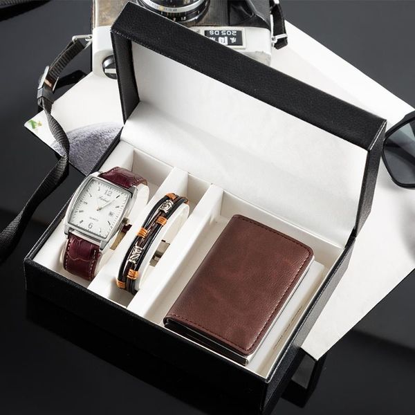 wristwatches 3pcs/set design watches gift set for men fashion bracelet+cards bag smart box quartz suit, Slivery;brown
wristwatches 3pcs/set design watches gift set for men fashion bracelet+cards bag smart box quartz suit, Slivery;brown