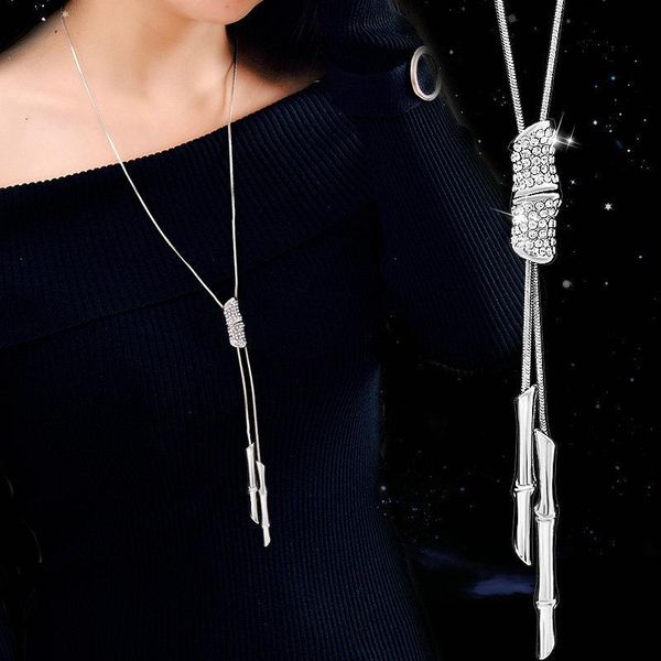 pendant necklaces fashion crystal bamboo joint long necklace for women sweater jewelry dress accessories custom tassel, Silver
pendant necklaces fashion crystal bamboo joint long necklace for women sweater jewelry dress accessories custom tassel, Silver