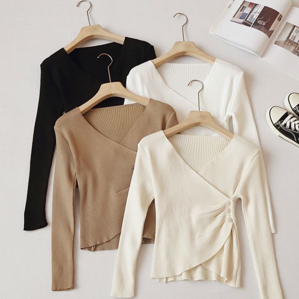 ezgaga elegant sweater women vintage slim criss-cross v-neck irregular solid button office lady knitted soft autumn fashion 210430, White;black
ezgaga elegant sweater women vintage slim criss-cross v-neck irregular solid button office lady knitted soft autumn fashion 210430, White;black