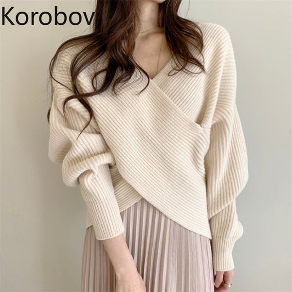 korobov new chic long sleeve v neck sweaters vintage korean knitted autumn winter jumper femme elegant short sueter mujer 210430, White;black
korobov new chic long sleeve v neck sweaters vintage korean knitted autumn winter jumper femme elegant short sueter mujer 210430, White;black