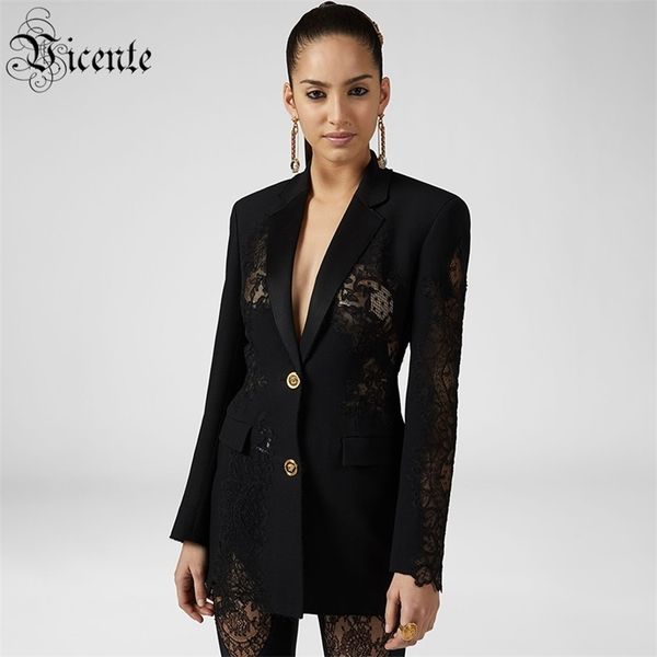 women black jacket lace patchwork turn-down collar buttons celebrity party office ladies outwear 210520, Black;brown
women black jacket lace patchwork turn-down collar buttons celebrity party office ladies outwear 210520, Black;brown