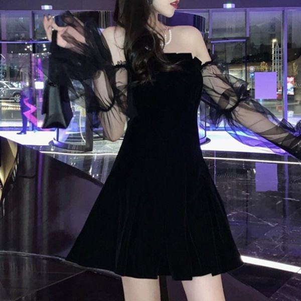 casual dresses dress vintage off shoulder sleeve mesh patchwork velvet mini dark street black for female, Black;gray
casual dresses dress vintage off shoulder sleeve mesh patchwork velvet mini dark street black for female, Black;gray