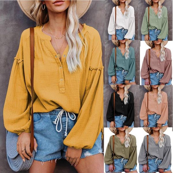 women's blouses & shirts 2021 autumn and winter solid color stitching lantern sleeves buttoned v-neck casual shirt women, White
women's blouses & shirts 2021 autumn and winter solid color stitching lantern sleeves buttoned v-neck casual shirt women, White
