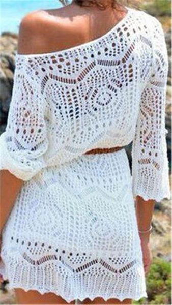 women lace crochet bikini solid cover up swimwear bathing suit summer women's, White;black
women lace crochet bikini solid cover up swimwear bathing suit summer women's, White;black