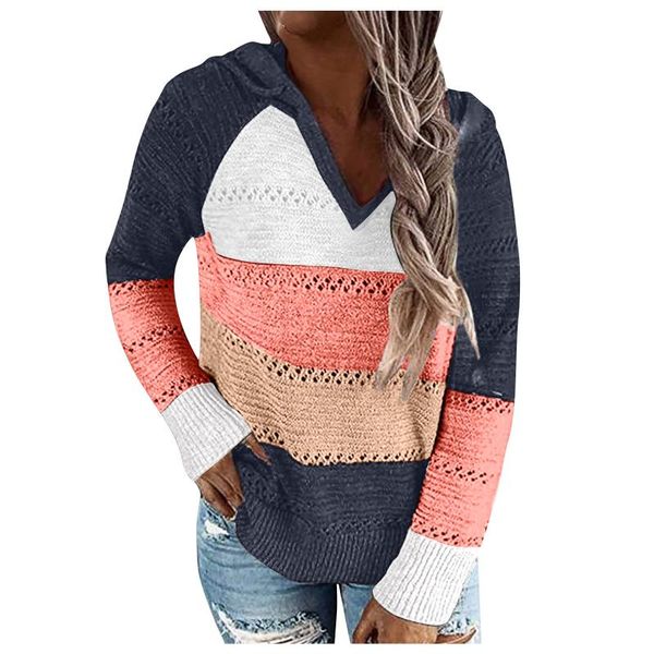 autumn women patchwork hooded sweater knitted long sleeve v-neck casual striped pullover jumpers 2021 female hoodies women's sweaters, White;black
autumn women patchwork hooded sweater knitted long sleeve v-neck casual striped pullover jumpers 2021 female hoodies women's sweaters, White;black