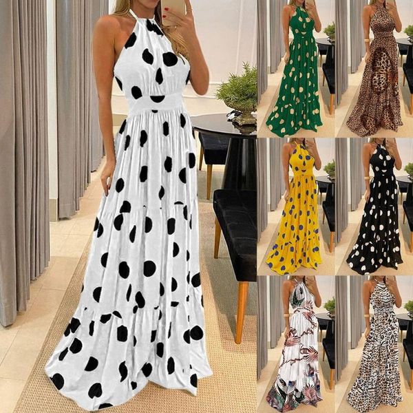 women's swimwear summer halter sleeveless long dress elegant backless lady party women casual ruffle polka dot beach maxi dresses 2021, White;black
women's swimwear summer halter sleeveless long dress elegant backless lady party women casual ruffle polka dot beach maxi dresses 2021, White;black