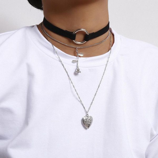 elegant multi layering black cloth circle love heart pendant necklaces flower twisted chain charm necklace for women, Silver
elegant multi layering black cloth circle love heart pendant necklaces flower twisted chain charm necklace for women, Silver