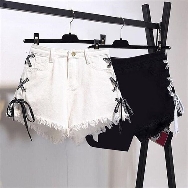 tassel denim summer lace up womens shorts jeans casual streetwear femme, White;black
tassel denim summer lace up womens shorts jeans casual streetwear femme, White;black