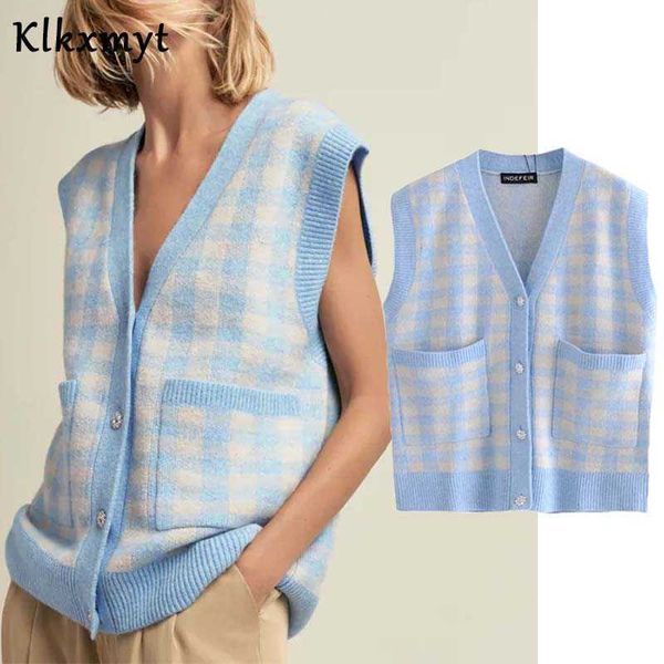 klkxmyt za women fashion plaid diamond buttons knitted vest sweater vintage v neck sleeveless female waistcoat chic 210527, Black;white
klkxmyt za women fashion plaid diamond buttons knitted vest sweater vintage v neck sleeveless female waistcoat chic 210527, Black;white