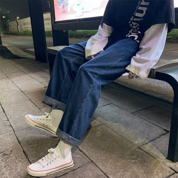 men's jeans 2021 spring and summer hong kong style casual loose straight fashion simple trend handsome korean pants, Blue
men's jeans 2021 spring and summer hong kong style casual loose straight fashion simple trend handsome korean pants, Blue