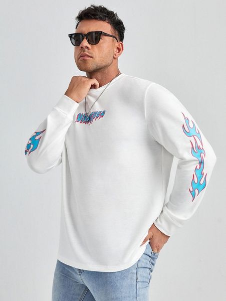 extended sizes men letter & fire graphic tee l15u#, White;black 
extended sizes men letter & fire graphic tee l15u#, White;black