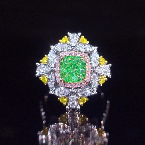 super flash inlaid ice imitation green opening two color bright diamond engagement ring, Silver
super flash inlaid ice imitation green opening two color bright diamond engagement ring, Silver