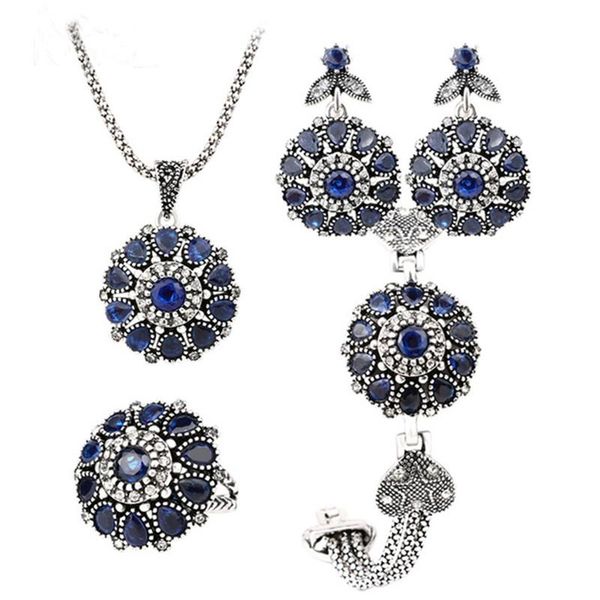 earrings & necklace retro jewelry sets silver color round flower crystal ring earring bracelet and pendant trendy set
earrings & necklace retro jewelry sets silver color round flower crystal ring earring bracelet and pendant trendy set