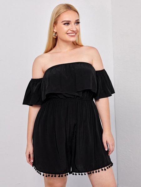 plus pompom detail bardot romper h6zm#, Black
plus pompom detail bardot romper h6zm#, Black