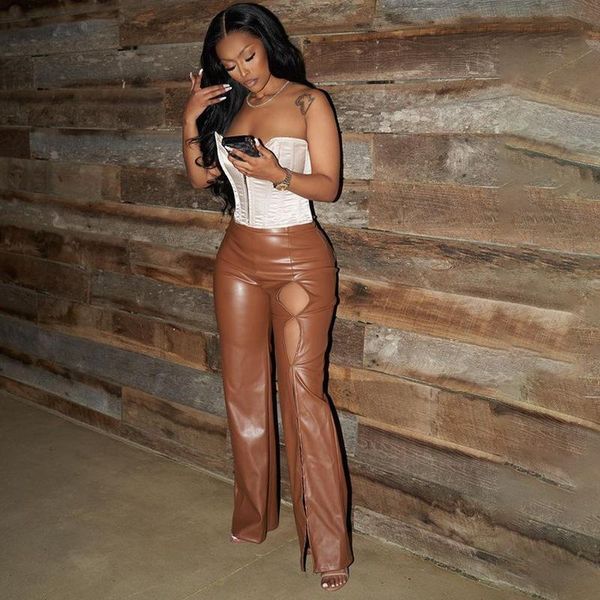 women's pants & capris 2021 fall high waist pu office lady hollow out split straight-leg trousers casual fashion women solid bottoms, Black;white
women's pants & capris 2021 fall high waist pu office lady hollow out split straight-leg trousers casual fashion women solid bottoms, Black;white
