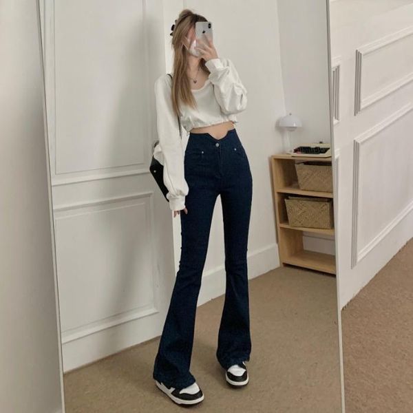 women's jeans high waist slim autumn fit elastic micro horn pants girl fried street wide leg rac, Blue
women's jeans high waist slim autumn fit elastic micro horn pants girl fried street wide leg rac, Blue