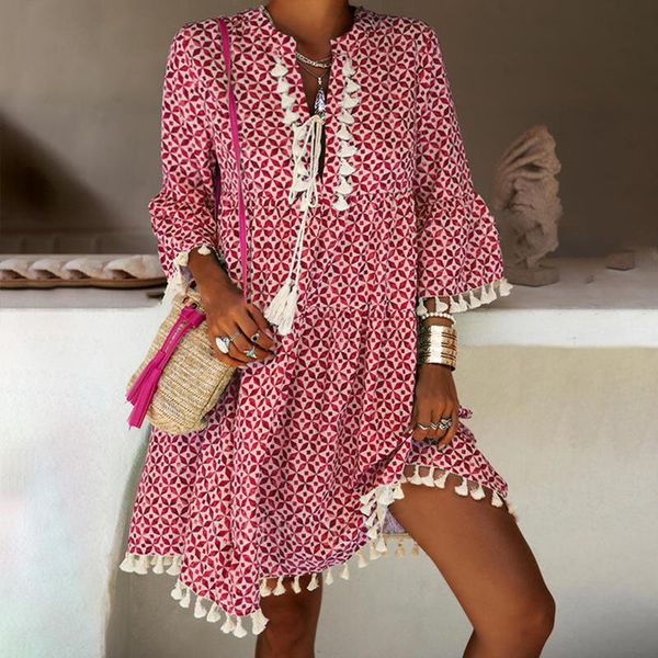 casual dresses elegant v-neck tassel women loose mini dress vintage printed short sleeve lace-up lady femme holiday beach vestido, Black;gray
casual dresses elegant v-neck tassel women loose mini dress vintage printed short sleeve lace-up lady femme holiday beach vestido, Black;gray