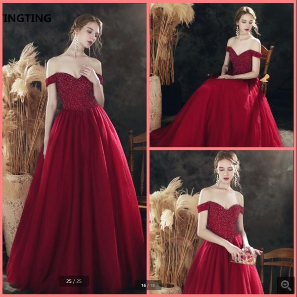 robe de soiree 2021 wine tulle a line prom dresses heavily crystals sparkly off the shoulder v neck party gowns floor length formal corset e, Black
robe de soiree 2021 wine tulle a line prom dresses heavily crystals sparkly off the shoulder v neck party gowns floor length formal corset e, Black