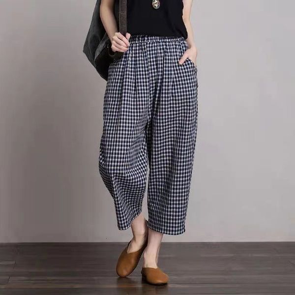 women's jeans arrival summer women casual loose elastic waist calf-length pants all-matched plaid print cotton linen wide leg w295, Blue
women's jeans arrival summer women casual loose elastic waist calf-length pants all-matched plaid print cotton linen wide leg w295, Blue